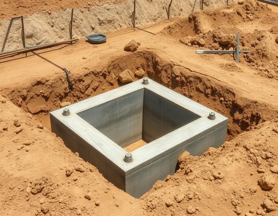 Sapata de fundação escavada em terreno de obra