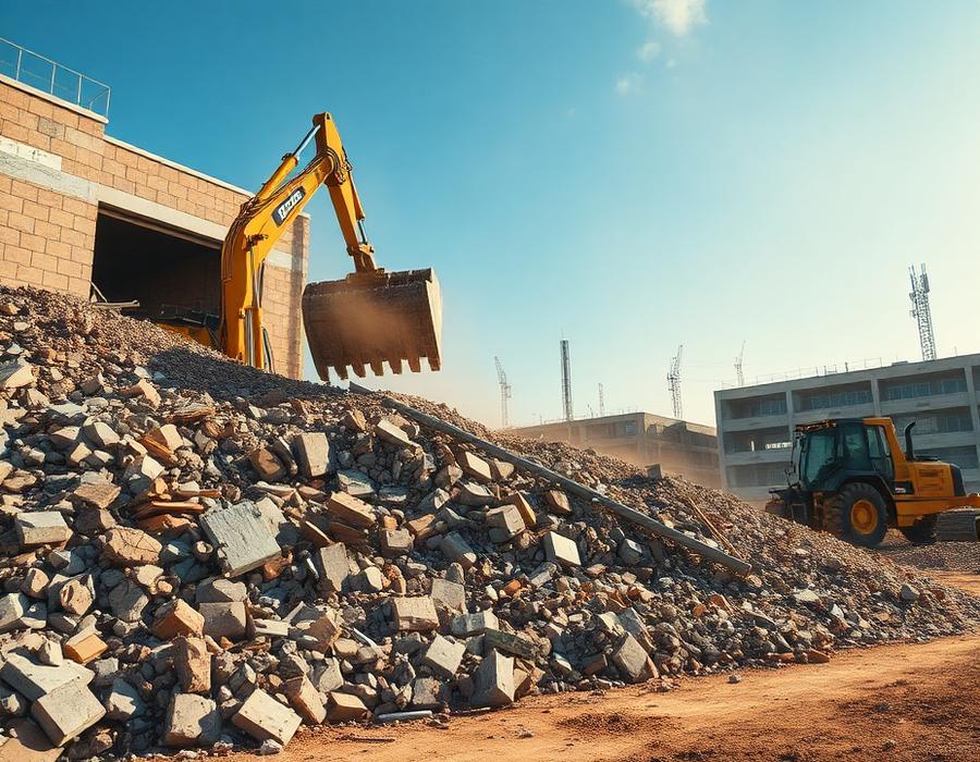 Retirada de entulho de obra com escavadeira